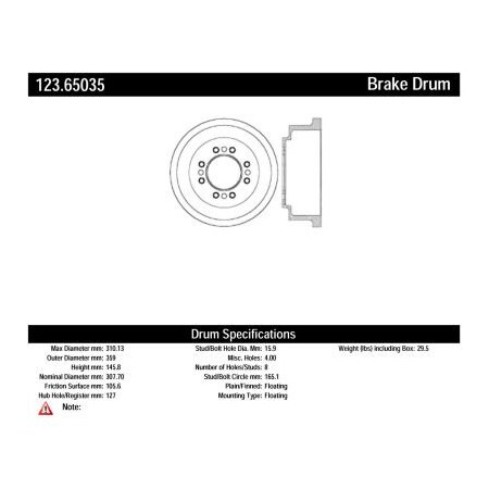 Centric C-Tek Standard Brake Drum, C-Tek 123.65035 123.65035